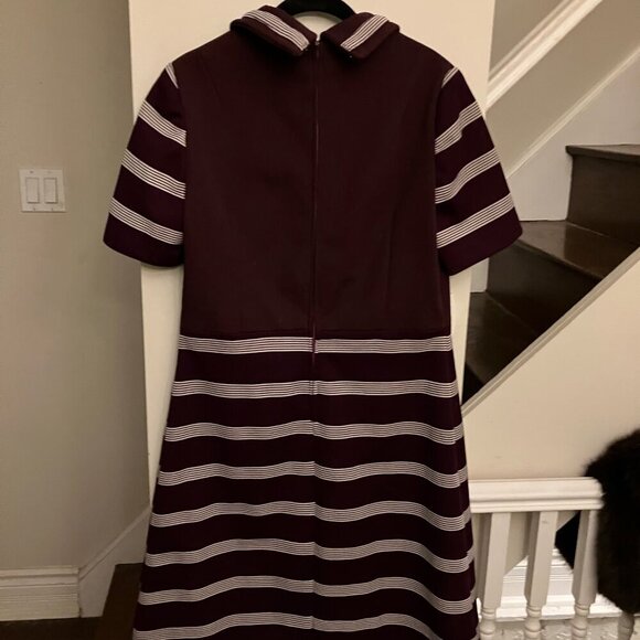 Vintage Burgundy Stripe Poly Dress - Picture 6 of 8